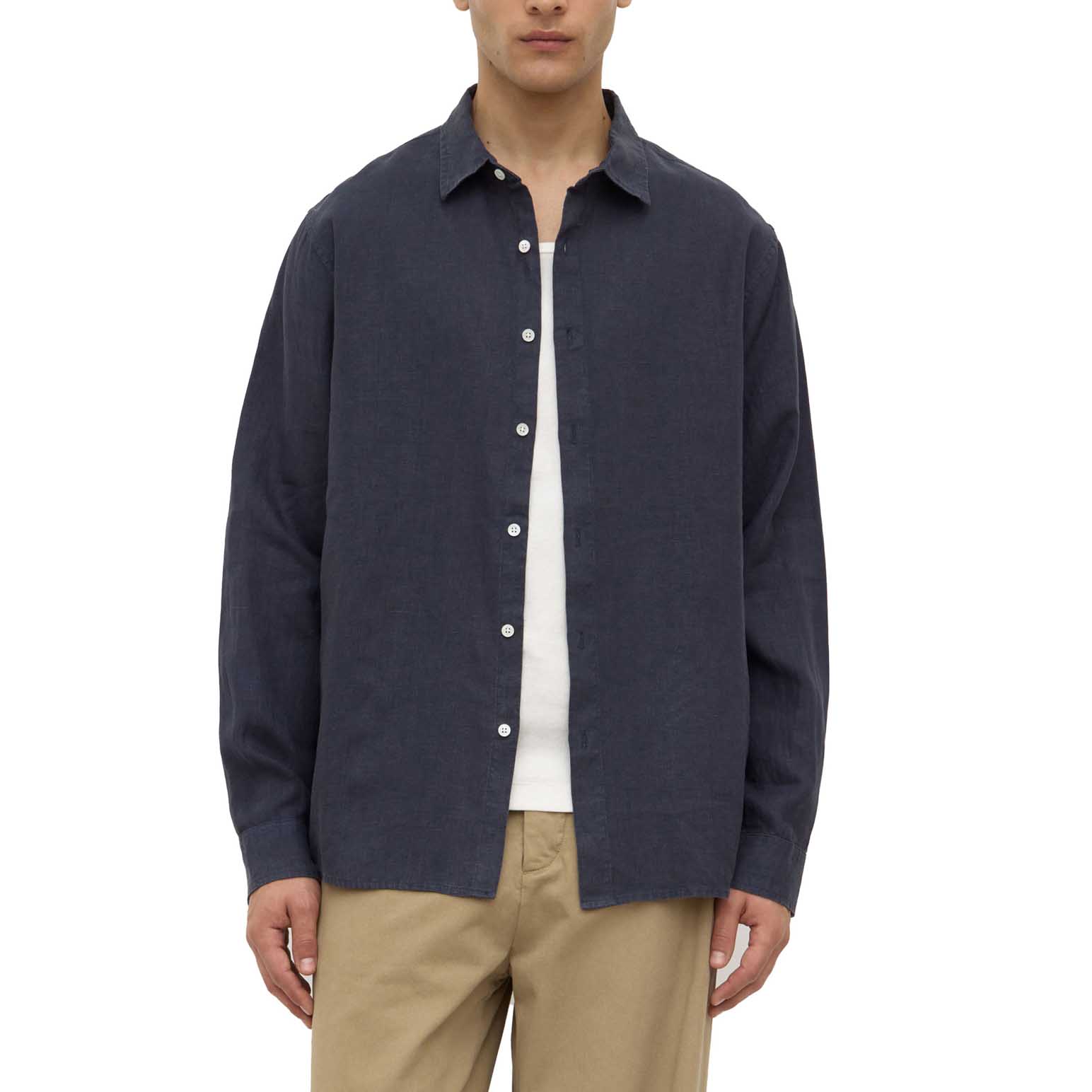 Assembly Label Everyday Mens Linen Long Sleeve Shirt True Navy